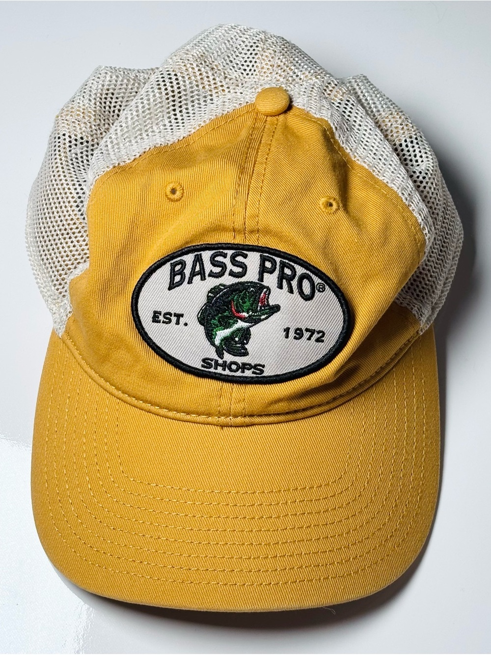 Bass Pro Shops Trucker Hat Cap Gold Yellow Mesh Snapback Vintage Style